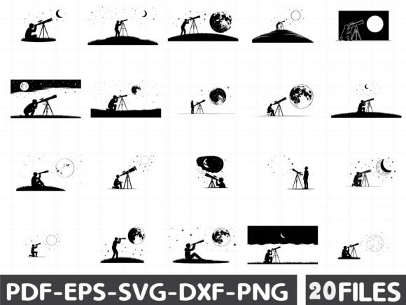 Astronomer Observing Stars Silhouette Graphics for Illustrations