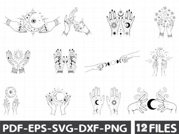 Boho Witch Hands Amd Mystical Moon SVG for Graphics and Illustrations