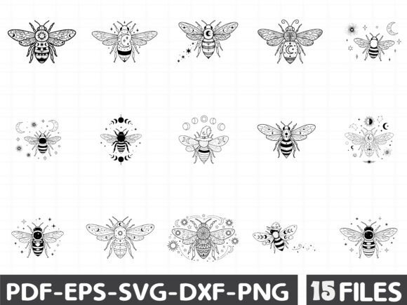 Celestial Magic Honey Bees SVG Graphics and Illustrations