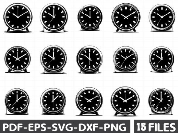 Classic Black Round Analog Clock SVG Graphics & Illustrations