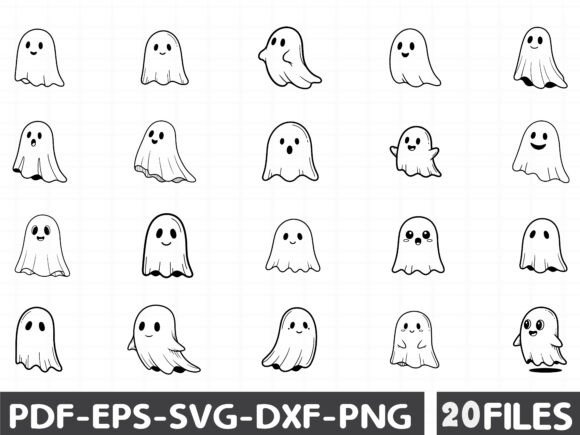 Cute Line Art Doodle Ghost for Graphics and Illustrations