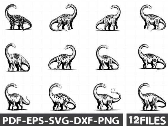 Diplodocus SVG, Mandala Dinosaur SVG Graphics and Illustrations