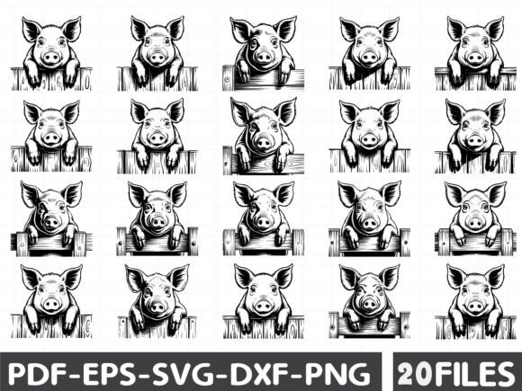 Peeking Pig Head Graphics and Illustrations for Crafters
