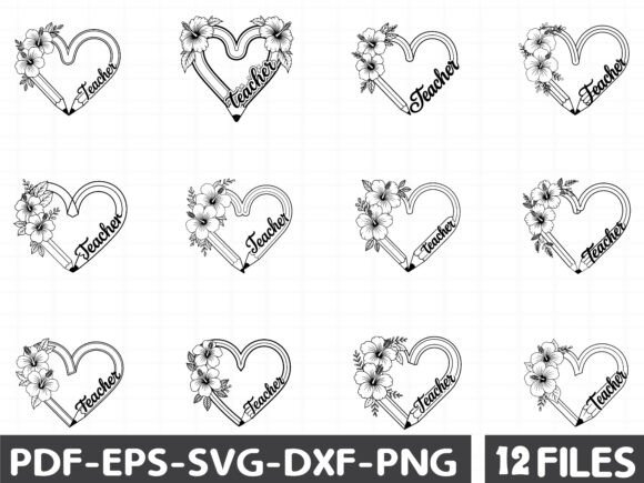 Teacher Svg, Teacher Heart Svg, Floral: Graphics & Illustrations for Local Brands