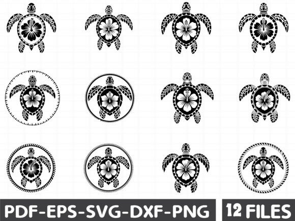 Tribal Sea Turtle SVG, Hibiscus SVG File Graphics